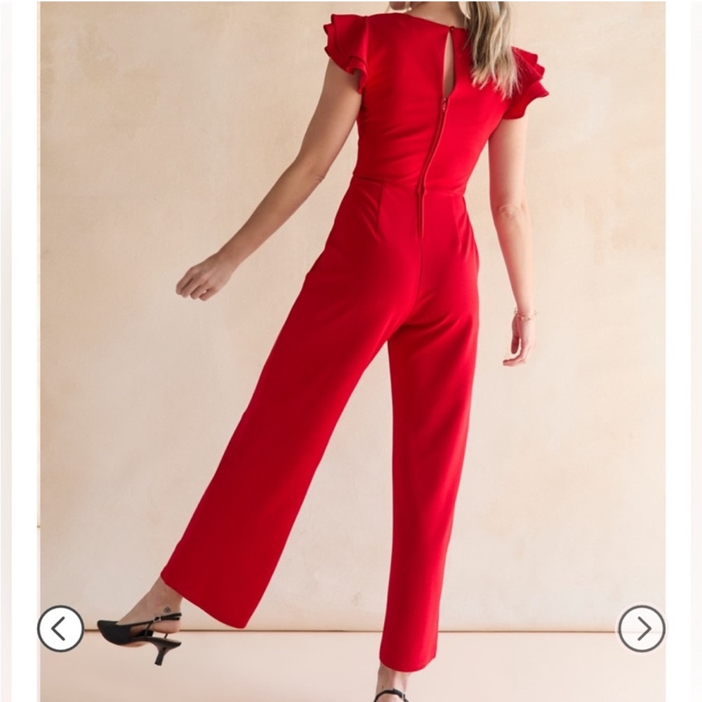 Francesca’s Blue Rain Red Jumpsuit